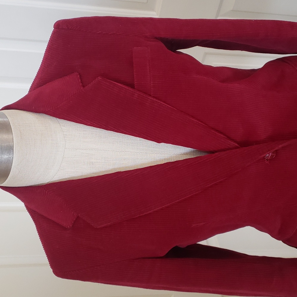 VINTAGE Berry-Red Wide-Wale Corduroy Blazer SIZE 6P Tailored Academia Classic - Picture 7 of 14
